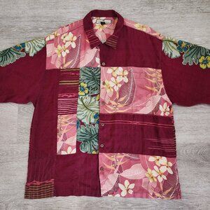 Tommy Bahama Silk Hawaiian Shirt Tropical Floral Leaves Print Men's Size XL